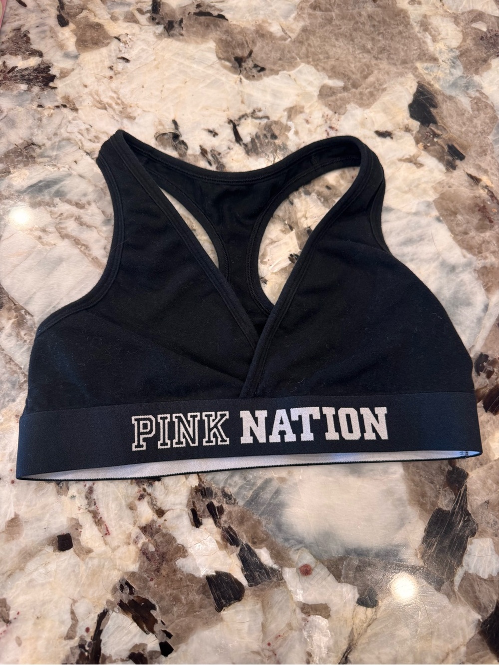 PINK Victoria's Secret Black Racerback Sports Bralette with PINK NATION Band